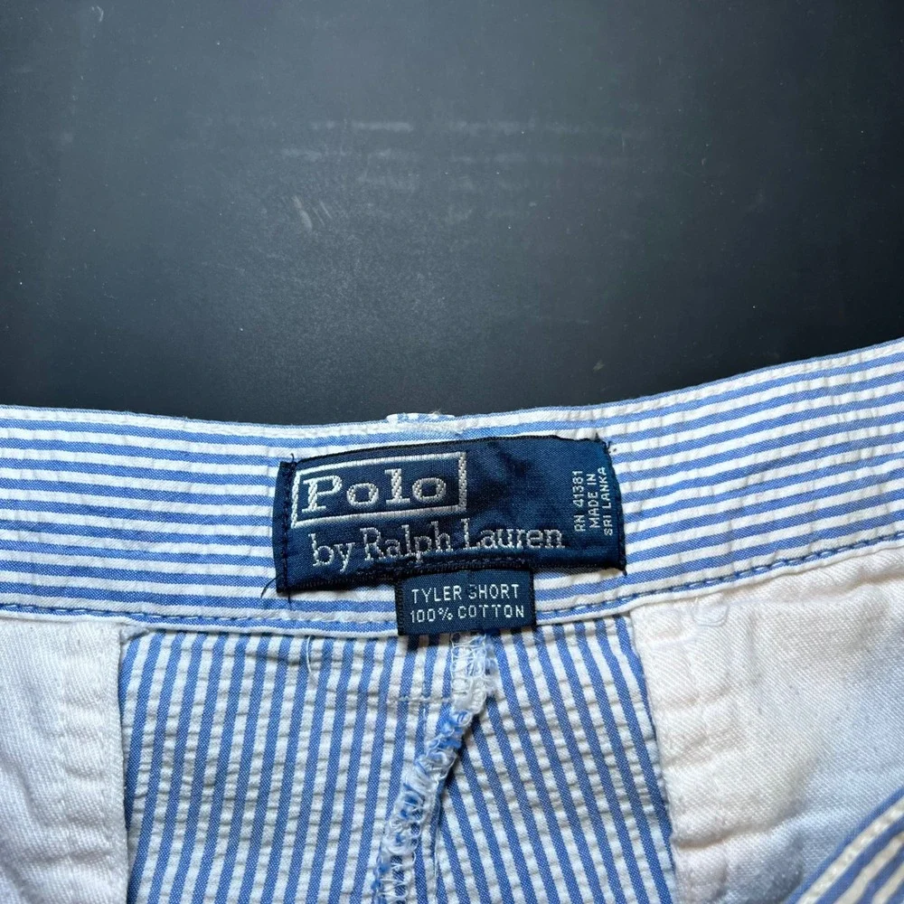 Polo Ralph Lauren Tyler Shorts Men's Blue White Seersucker Striped Coastal 33